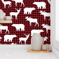 buffalo plaid animals fabric - red and black plaid 