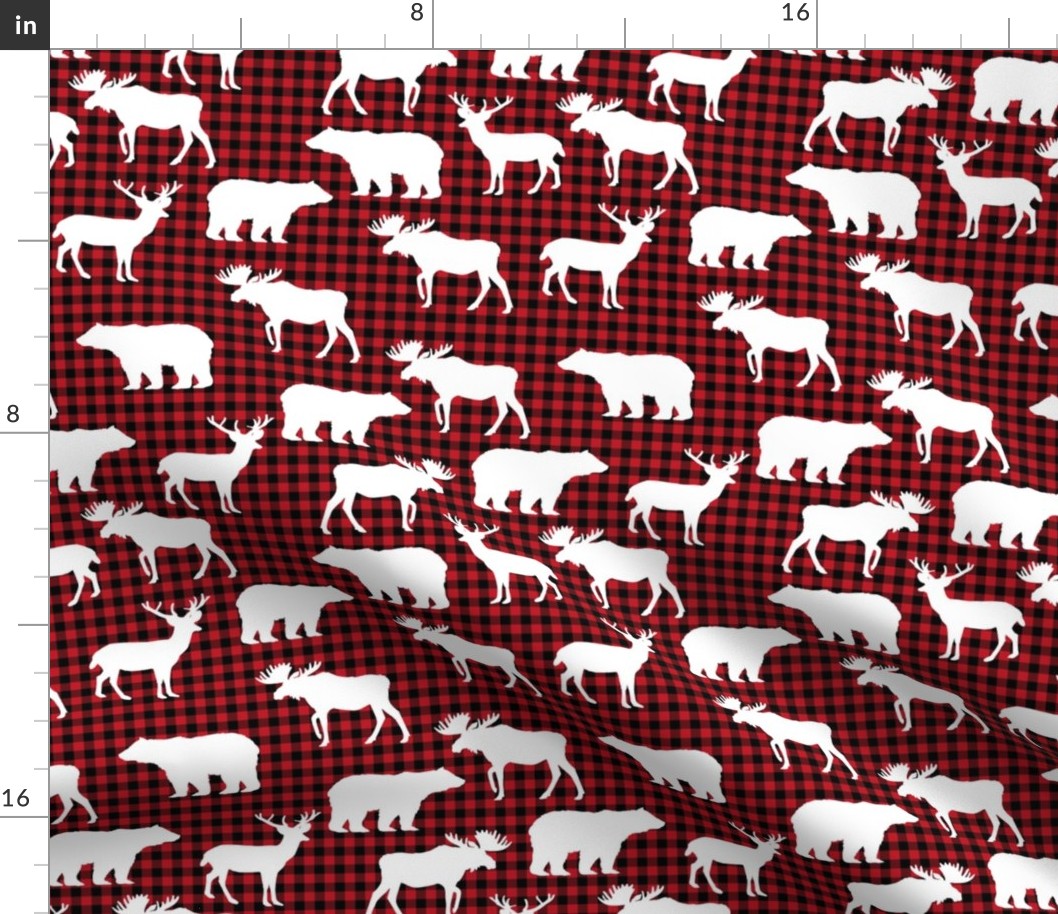 buffalo plaid animals fabric - red and black plaid 