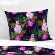 LARGE IMPRESSIONIST LILAC FLOWERS BRIGHT PINK FUCHSIA