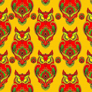 owl paisley gold and red