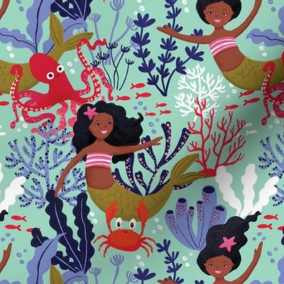 African American mermaids for girls, black mermaid fabric