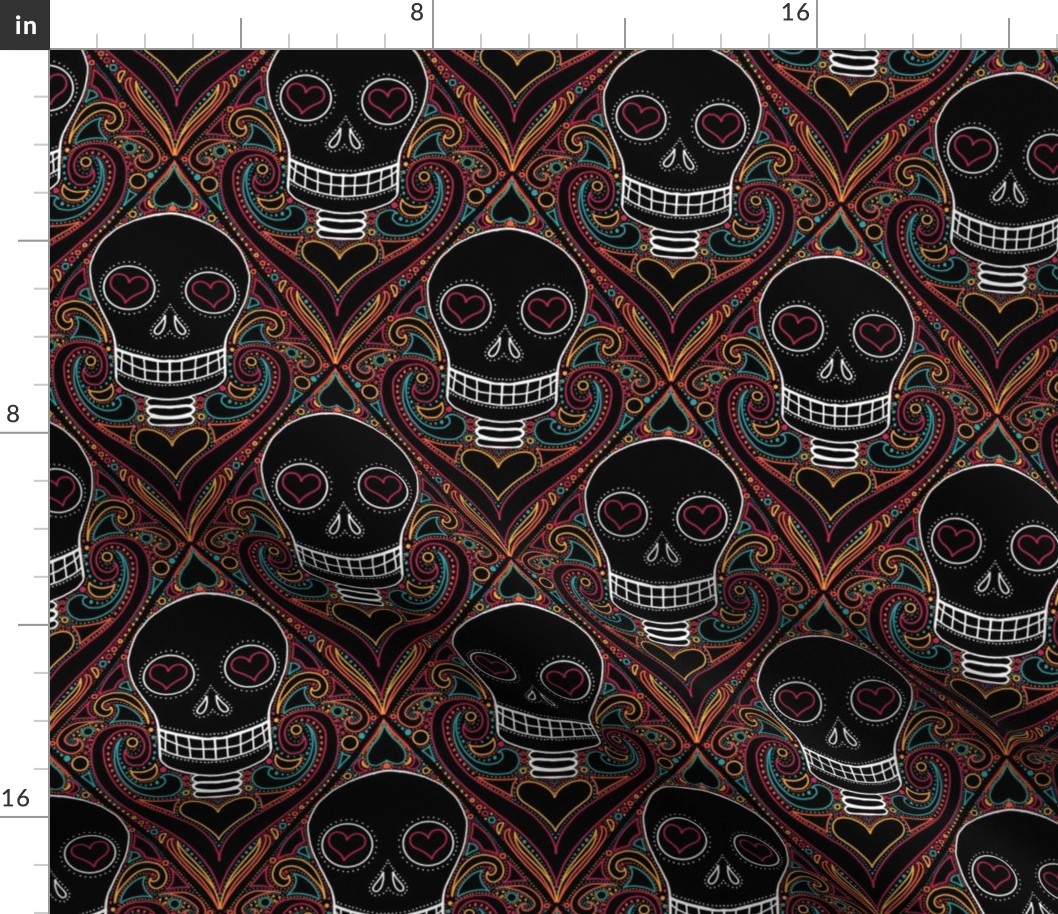 Skull diamond Halloween damask 