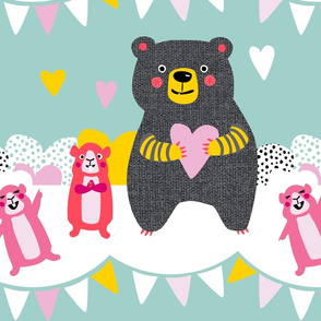 Bear and Guinea Pigs // party bunting fun kids design retro bold love hearts spots modern