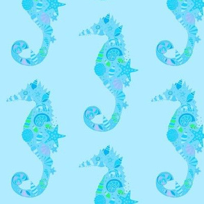 Sea Dream - Aquamarine - Seahorses Blue