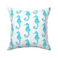 Sea Dream - Aquamarine - Seahorses White