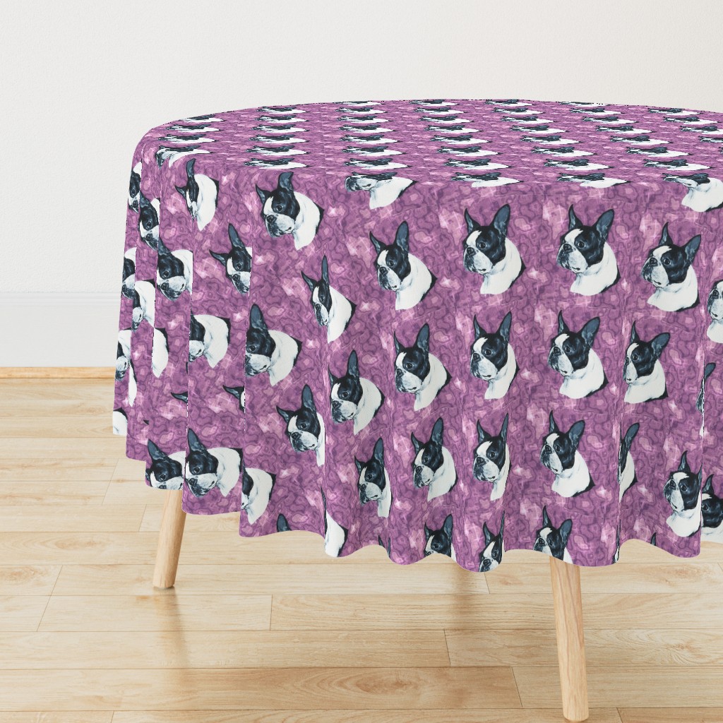 boston terrier dog head on purple marble with highlights