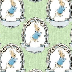Peter Rabbit in shabby Chic Oval Frame - Moss Green