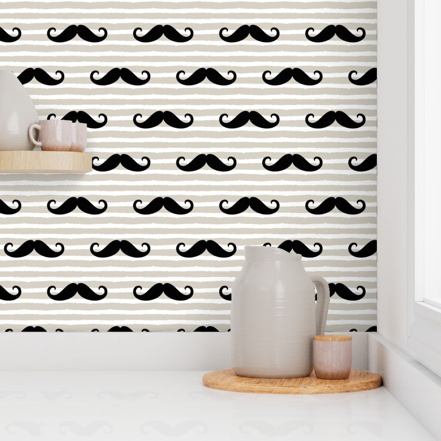 mustache on stripes (black on beige)