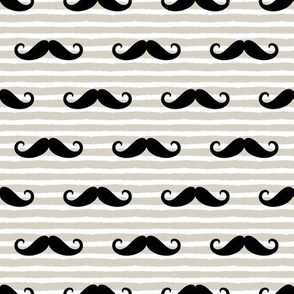 mustache on stripes (black on beige)