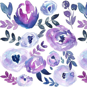 Ultra Violet Loose Watercolor Purple Floral - Large Scale 