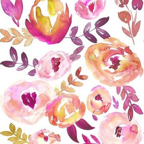 Autumn Gold Magenta Watercolor Floral 