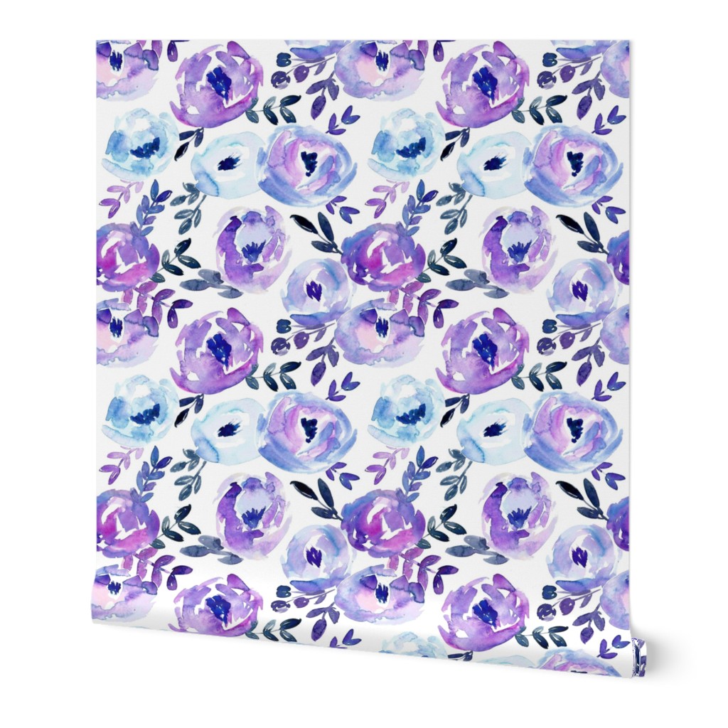 Ultra Violet Loose Abstract Winter Watercolor Floral 