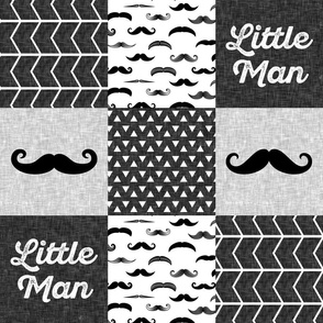 little man mustache wholecloth - monochrome