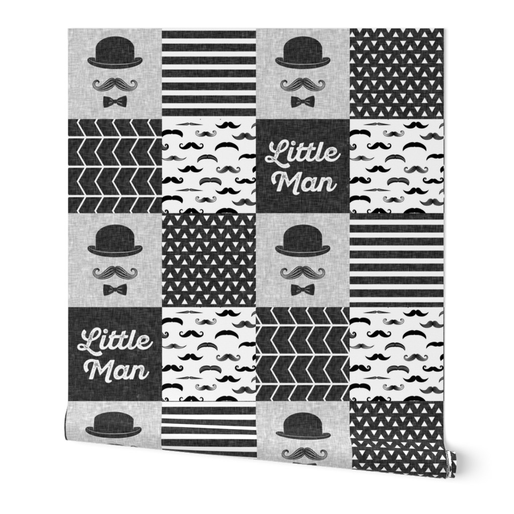 Little Man Wholecloth - Monochrome Mustache w/hat and bowtie