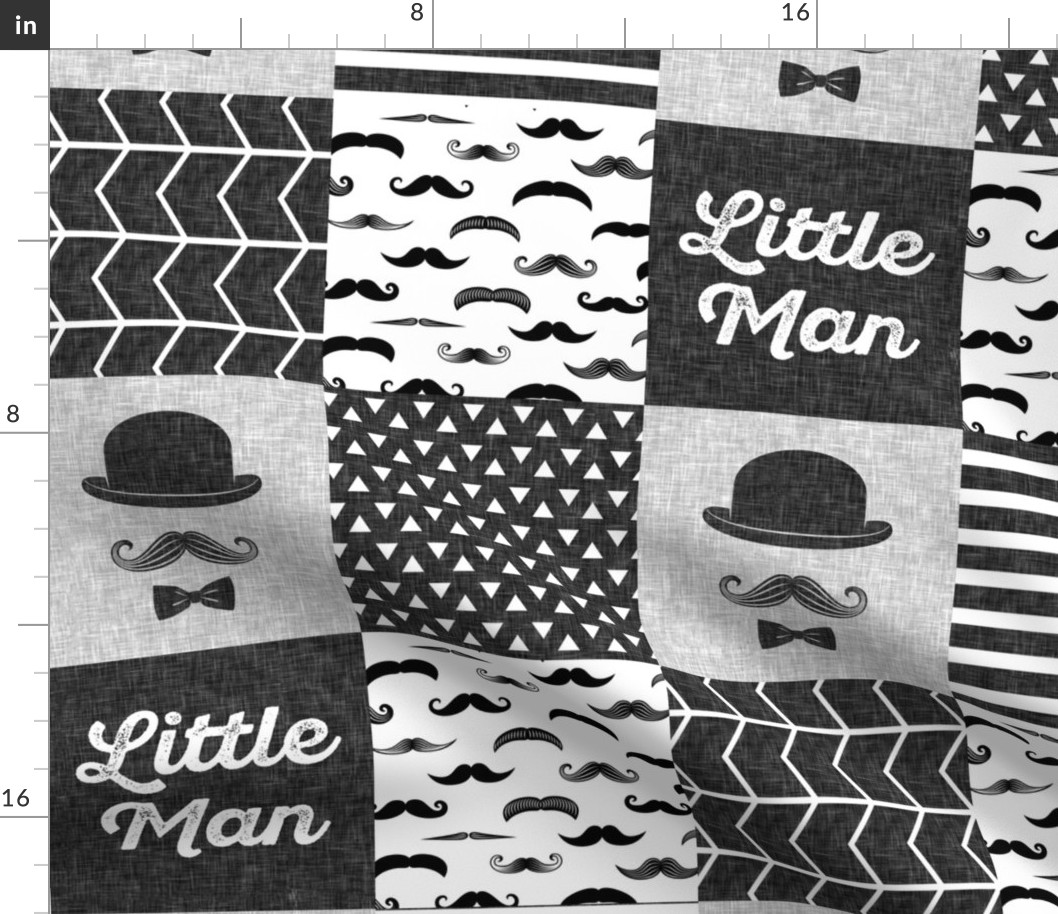 Little Man Wholecloth - Monochrome Mustache w/hat and bowtie