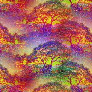 POINTILLIST JUNGLE SAVANNAH SUNSET TREES