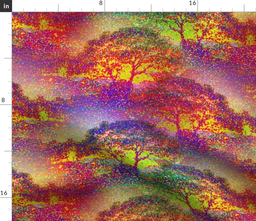 POINTILLIST JUNGLE SAVANNAH SUNSET TREES