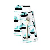 Watercolor sailing boat under water ocean life marine anchor boats blue