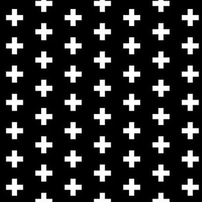 Small White Crosses on Black - Black Fabric | Spoonflower