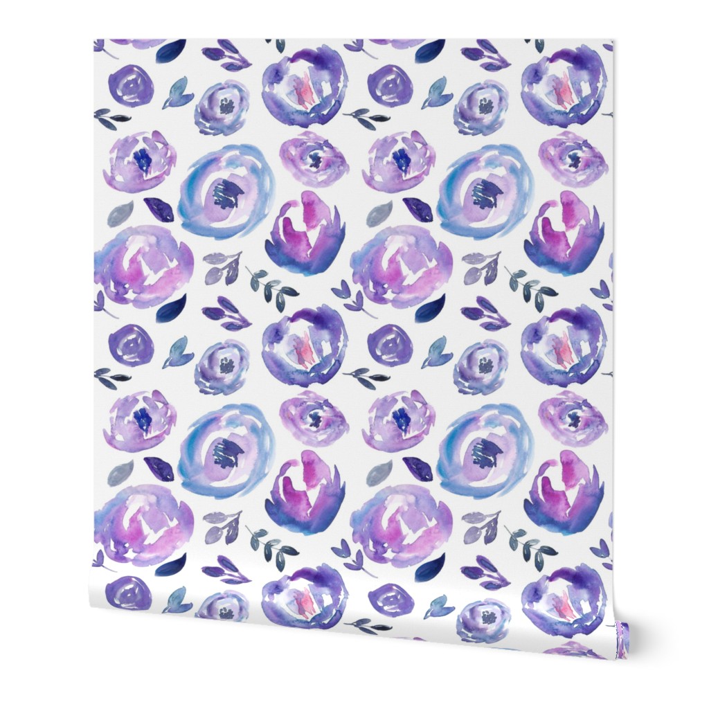 Ultra Violet Loose Abstract Winter Watercolor Floral 