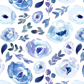 Winter Icy Blue Watercolor Floral 