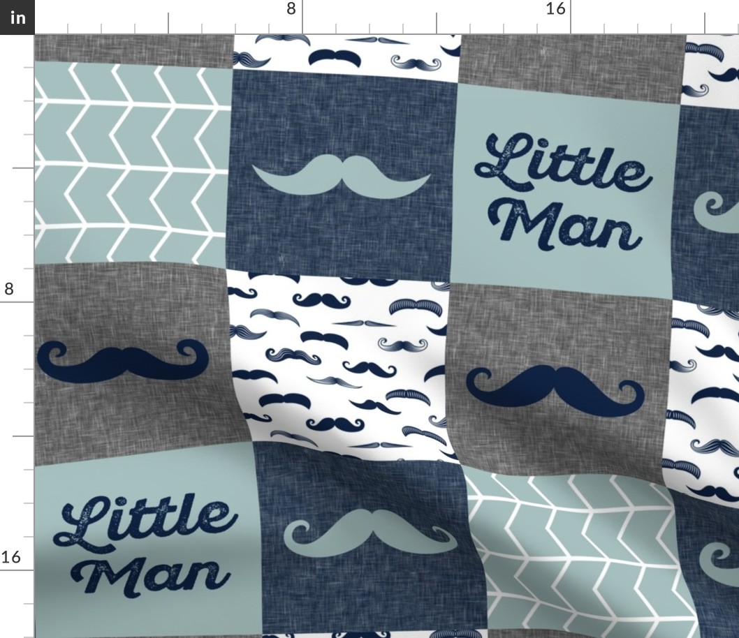 little man wholecloth - mustaches in navy and dusty blue