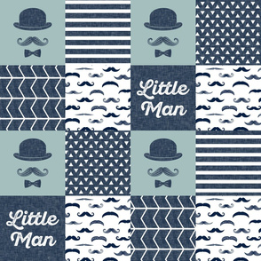 little man wholecloth - navy and dusty blue - dapper trio
