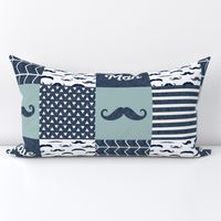 mustache patchwork quilt top - navy and dusty blue