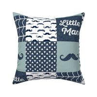 mustache patchwork quilt top - navy and dusty blue