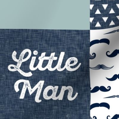 mustache patchwork quilt top - navy and dusty blue