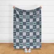 mustache patchwork quilt top - navy and dusty blue