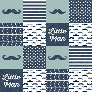 mustache patchwork quilt top - navy and dusty blue