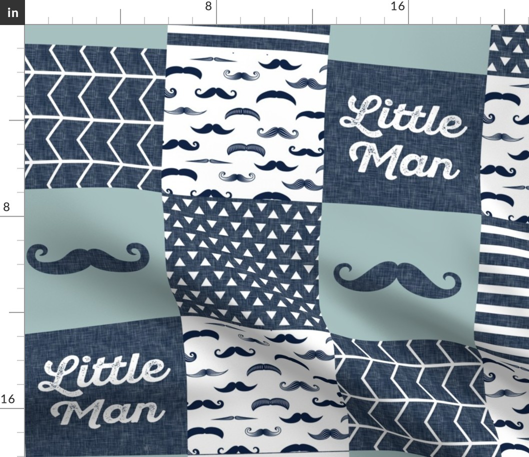 mustache patchwork quilt top - navy and dusty blue