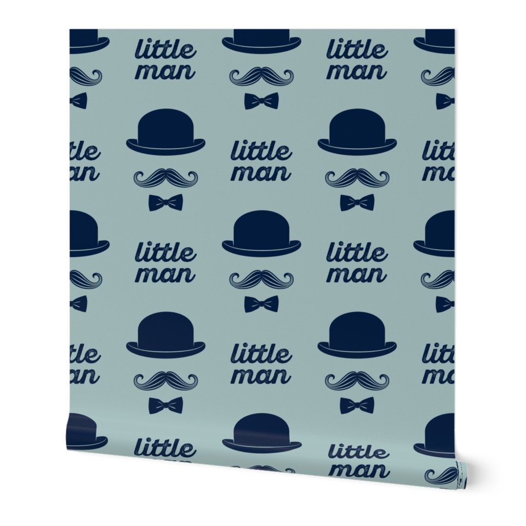 little man - mustache on dusty blue