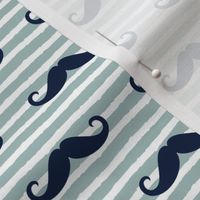 mustaches on stripes - navy and dusty blue