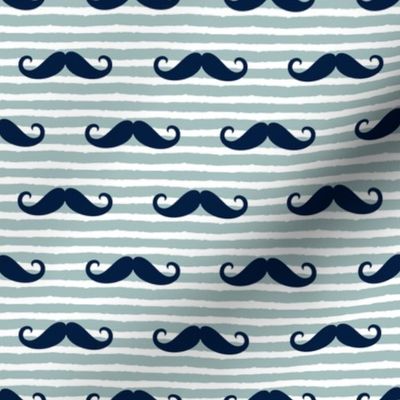 mustaches on stripes - navy and dusty blue