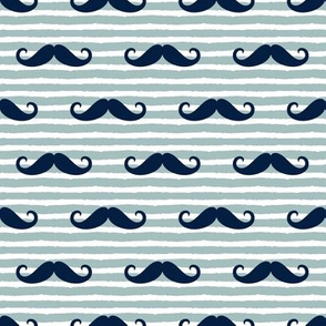 mustaches on stripes - navy and dusty blue