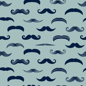 mustaches - navy on dusty blue
