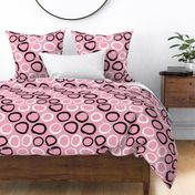 Raw brush ink circles abstract Scandinavian style print black and white pink