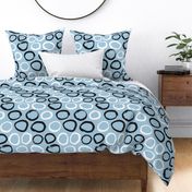 Raw brush ink circles abstract Scandinavian style print black and white blue