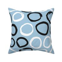 Raw brush ink circles abstract Scandinavian style print black and white blue