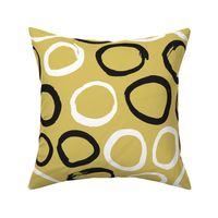 Raw brush ink circles abstract Scandinavian style print black and white yellow