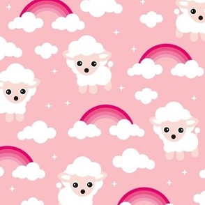 Good night, sleep tight counting sheep and rainbow dreams kids design pink
