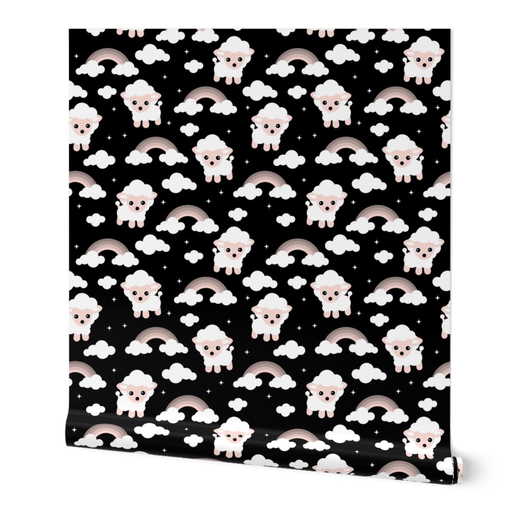 Good night, sleep tight counting sheep and rainbow dreams kids design black