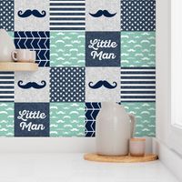 Mustache Little man wholecloth - navy and aqua stone