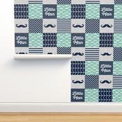 Mustache Little man wholecloth - navy and aqua stone
