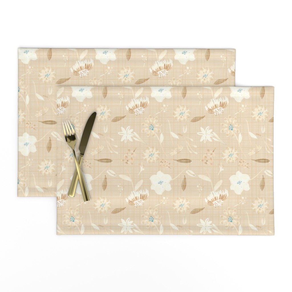 18-10M Cream Linen Floral || Teal Flower 