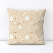 18-10M Cream Linen Floral || Teal Flower 