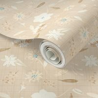 18-10M Cream Linen Floral || Teal Flower 