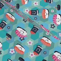 Supersushi – smiling sushi on blue | small